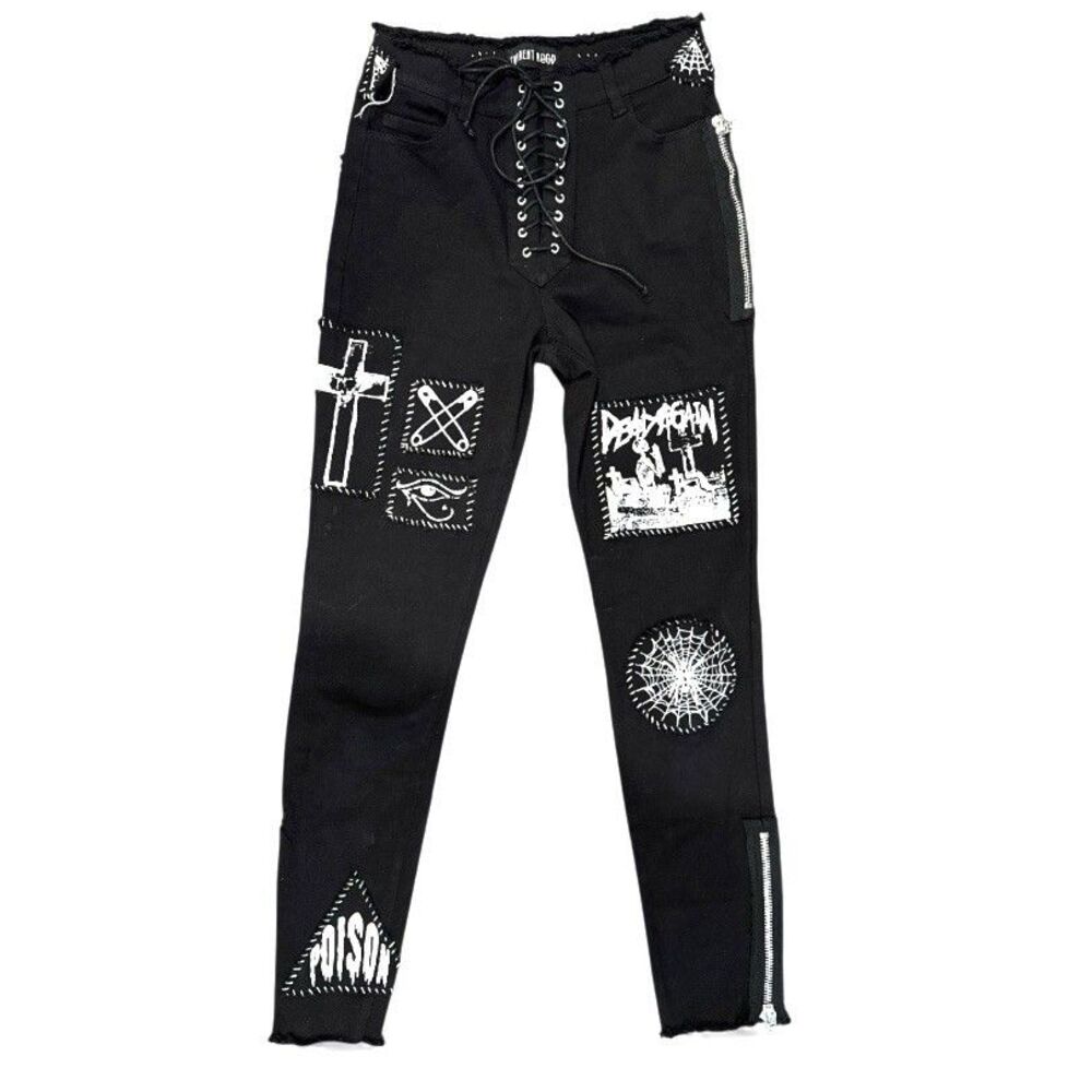 Dolls Kill Current Mood Jeans Women’s Small Black Lace Up Gothic Punk Pants Y2K